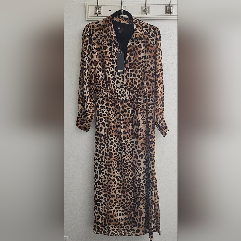 Truth By Republic Leopard Print Midi Shirt Dress